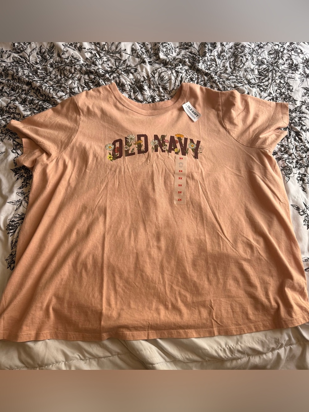 Old Navy Peach Short-Sleeve Logo Tee with Floral Accents